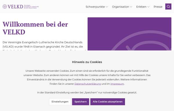 Vorschau von www.velkd.de, Vereinigte Evangelisch-Lutherische Kirche Deutschlands (VELKD)
