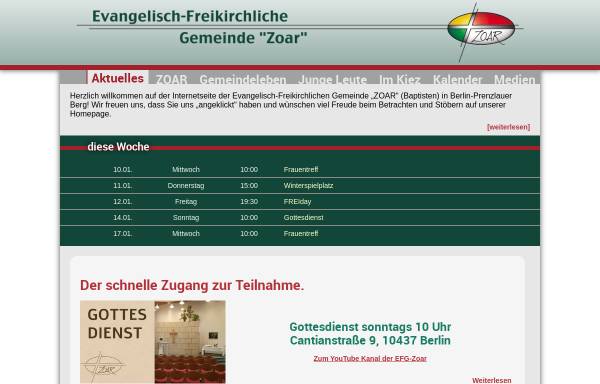 Vorschau von www.efg-zoar.de, Evangelisch-Freikirchliche Gemeinde Berlin-Prenzlauer Berg und Sozialdiakonisches Werk 