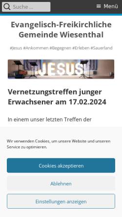 Vorschau der mobilen Webseite www.efg-wiesenthal.de, Evangelisch-Freikirchliche Gemeinde Plettenberg Wiesenthal