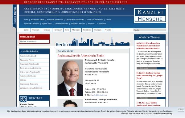 Vorschau von www.hensche.de, Hensche Rechtsanwälte