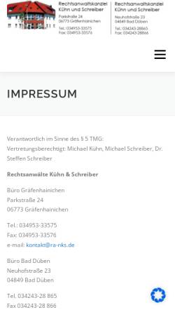 Vorschau der mobilen Webseite rechtsanwaltskanzlei-kuehn-schreiber.de, Neudel, Kühn & Schreiber