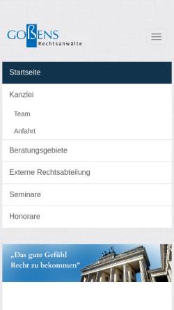 Vorschau der mobilen Webseite www.gossens.de, Goßens Rechtsanwälte