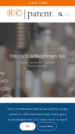 Vorschau der mobilen Webseite www.sachsen-patent.de, Patentanwälte Carlsohn & Riechelmann