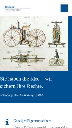 Vorschau der mobilen Webseite www.benninger-ip.de, Patentanwaltskanzlei Benninger