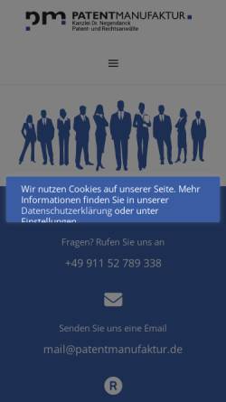 Vorschau der mobilen Webseite www.patentmanufaktur.de, Patentanwaltskanzlei Dr. Negendanck