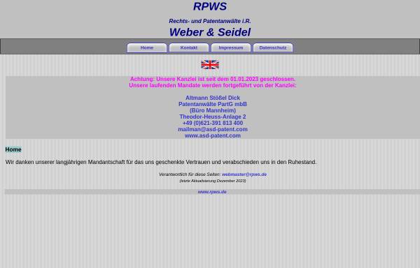 Vorschau von www.rpws.de, Rechts- und Patentanwaltskanzlei Weber