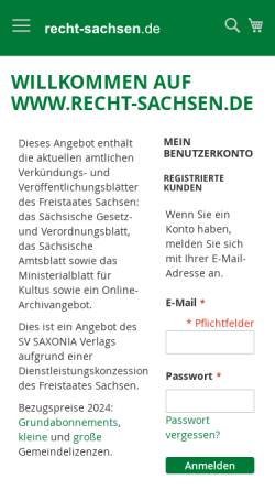 Vorschau der mobilen Webseite www.recht-sachsen.de, Saxonia Verlag