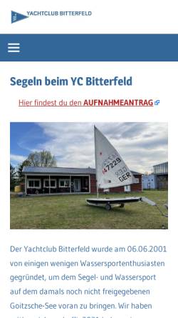 Vorschau der mobilen Webseite www.yachtclub-bitterfeld.de, Yachtclub Bitterfeld e. V.