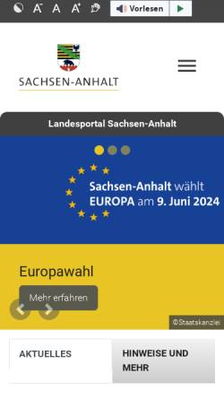Vorschau der mobilen Webseite sachsen-anhalt.de, Bundesland Sachsen-Anhalt