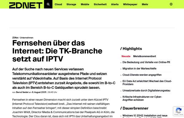 Vorschau von www.zdnet.de, Die TK-Branche setzt auf IPTV