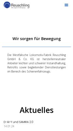 Vorschau der mobilen Webseite www.reuschling-hattingen.de, Westfälische Lokomotiv-Fabrik Karl Reuschling GmbH & Co. KG