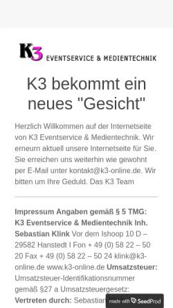Vorschau der mobilen Webseite www.k3-online.de, K3 Veranstaltungstechnik GbR