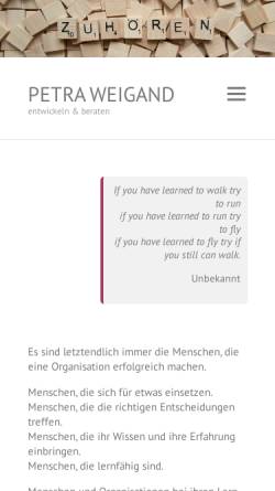 Vorschau der mobilen Webseite www.petraweigand.de, Petra Weigand - moderieren, entwickeln, beraten