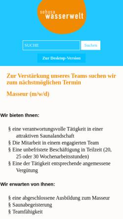Vorschau der mobilen Webseite www.sehusa-wasserwelt.de, sehusa wasserwelt