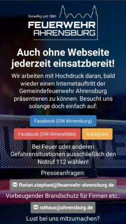 Vorschau der mobilen Webseite www.feuerwehr-ahrensburg.de, Freiwillige Feuerwehr Ahrensburg