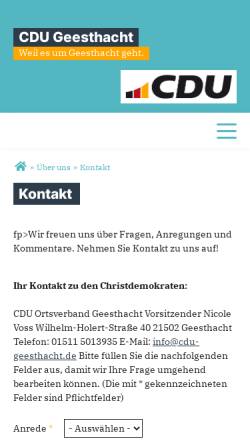 Vorschau der mobilen Webseite www.cdu-geesthacht.de, CDU Geesthacht