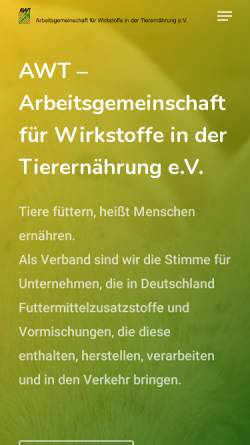 Vorschau der mobilen Webseite awt-feedadditives.de, Arbeitsgemeinschaft für Wirkstoffe in der Tierernährung e.V.