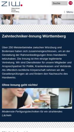 Vorschau der mobilen Webseite www.ziw.de, Zahntechniker-Innung Württemberg