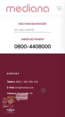 Vorschau der mobilen Webseite www.mediana-gruppe.de, Mediana Pflegestift