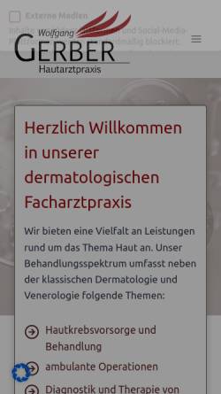 Vorschau der mobilen Webseite hautarztpraxis-gerber.de, Hautarztpraxis Wolfgang Gerber