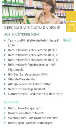Vorschau der mobilen Webseite www.reformhaus-fachakademie.de, Reformhaus-Fachakademie