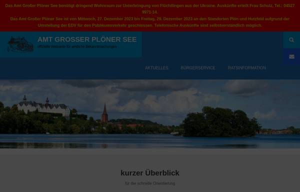 Vorschau von www.amt-grosser-ploener-see.de, Amt Großer Plöner See