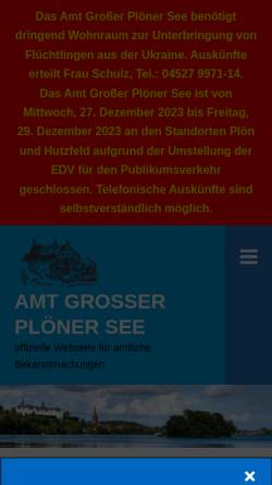 Vorschau der mobilen Webseite www.amt-grosser-ploener-see.de, Amt Großer Plöner See