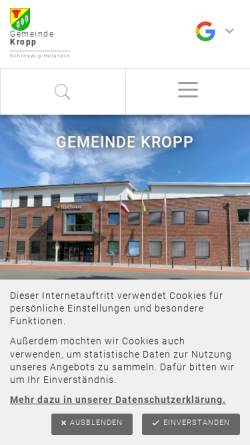Vorschau der mobilen Webseite www.kropp.de, Amt Kropp-Stapelholm