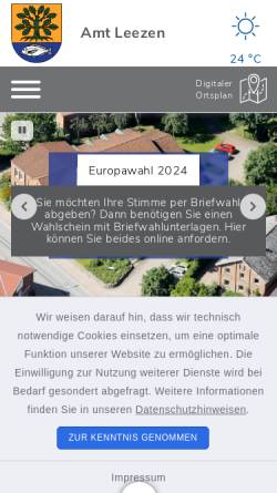 Vorschau der mobilen Webseite www.amt-leezen.de, Amt Leezen