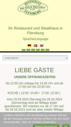 Vorschau der mobilen Webseite www.restaurant-im-alten-speicher.de, Speicher Flensburg