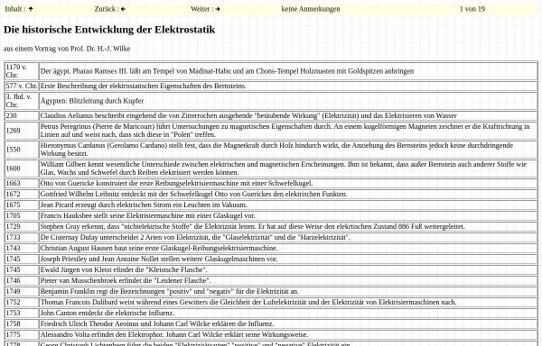 Vorschau von www.roro-seiten.de, Historische Entwicklung der Elektrostatik