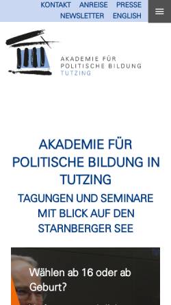 Vorschau der mobilen Webseite www.apb-tutzing.de, Akademie für Politische Bildung Tutzing