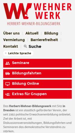 Vorschau der mobilen Webseite wehnerwerk.de, Herbert-Wehner-Bildungswerk e. V.