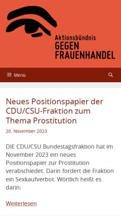 Vorschau der mobilen Webseite www.gegen-frauenhandel.de, Aktionsbündnis Gegen Frauenhandel