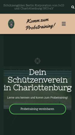 Vorschau der mobilen Webseite www.schuetzengilde-berlin.de, Schützengilden Berlin Korp. von 1433 und Charlottenburg 1903 e.V.