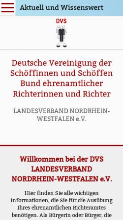 Vorschau der mobilen Webseite www.schoeffen-nrw.de, Deutsche Vereinigung der Schöffinnen und Schöffen (DVS), Landesverband Nordrhein-Westfalen e.V.