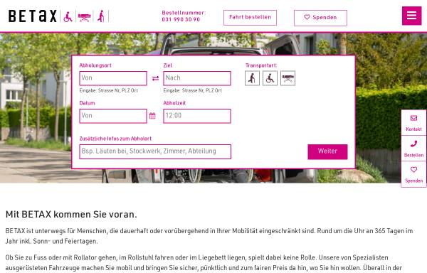 Vorschau von www.betax.ch, BETAX macht mobil - Fahrdienst für mobilitätseingeschränkte Menschen