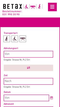 Vorschau der mobilen Webseite www.betax.ch, BETAX macht mobil - Fahrdienst für mobilitätseingeschränkte Menschen