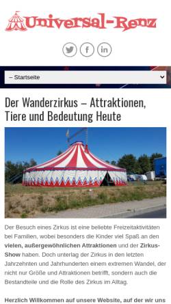 Vorschau der mobilen Webseite www.universal-renz.de, Circus Universal Renz