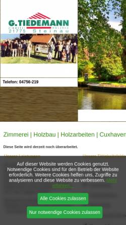 Vorschau der mobilen Webseite tiedemann-steinau.de, Günter Tiedemann, Zimmerei und Holzbau