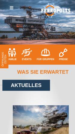 Vorschau der mobilen Webseite www.ferropolis.de, Ferropolis Bergbau- und Erlebnisbahn e.V.