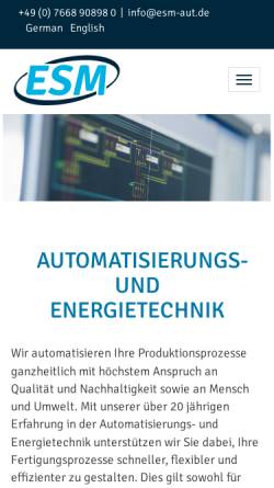 Vorschau der mobilen Webseite www.esm-aut.de, ESM Automatisierungs- und Energietechnik GmbH, Ihringen