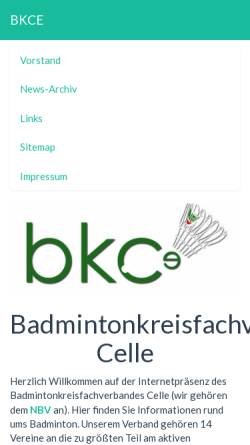Vorschau der mobilen Webseite www.bkce.de, Badmintonkreis Celle