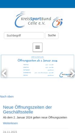 Vorschau der mobilen Webseite www.ksb-celle.de, Kreissportbund Celle e.V.