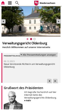 Vorschau der mobilen Webseite www.verwaltungsgericht-oldenburg.niedersachsen.de, Verwaltungsgericht Oldenburg