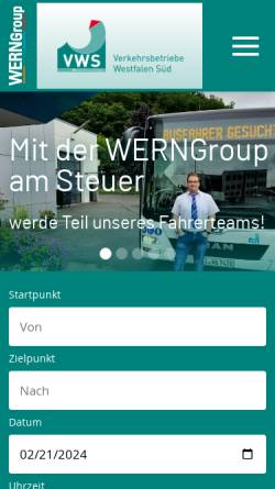 Vorschau der mobilen Webseite www.vws-siegen.de, VWS Verkehrsbetriebe Westfalen-Süd GmbH