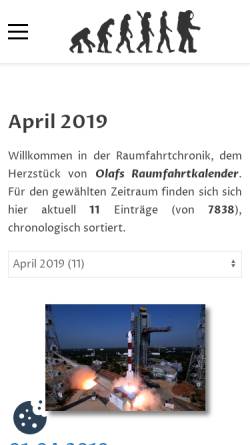 Vorschau der mobilen Webseite www.raumfahrtkalender.de, Raumfahrt [raumfahrtkalender.de]