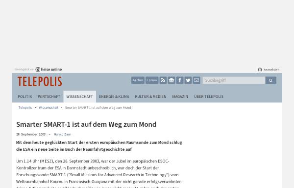 Vorschau von www.heise.de, Smarter SMART-1 ist auf dem Weg zum Mond