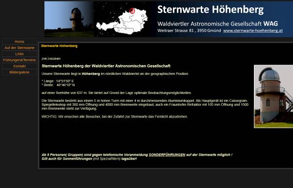 Vorschau von www.sternwarte-hoehenberg.at, Sternwarte der Waldviertler Astronomischen Gesellschaft