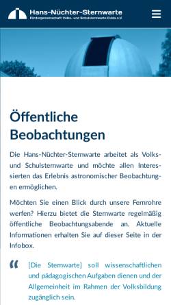 Vorschau der mobilen Webseite www.hans-nuechter-sternwarte.de, Hans-Nüchter-Sternwarte (HNS) Fulda
